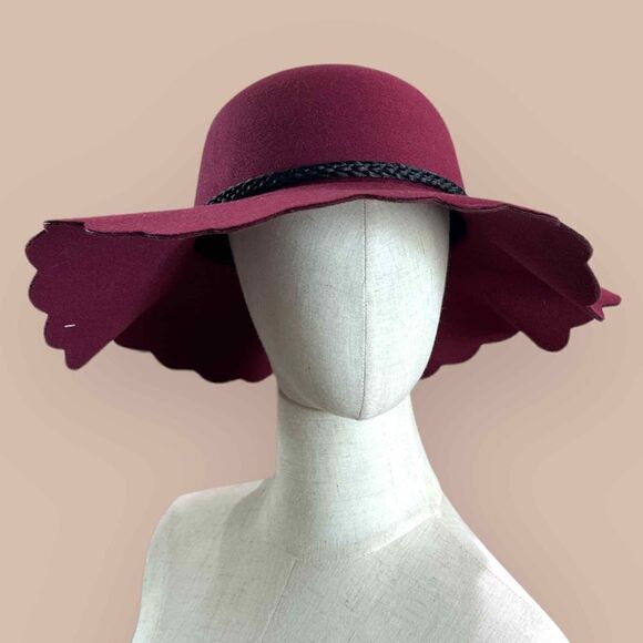 NWT Bundle of 2 Nordstrom BP. Women's Scallop Wide Brim Felt Hat Wine - One Size - Picture 6 of 13